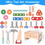 Wooden Tool Set for Kids, 38 PCS Pretend Play Construction Toys with Tool Box, Screws, Nuts, Montessori Learning Toy for Toddlers Ages 3 4 5 6 Years Old Boys Girls