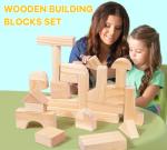 Timfuis 64-Piece Wooden Building Blocks with Storage Tray | Natural Wood Preschool Educational Toys for Toddlers Ages 3+ | Ideal Gift for Boys & Girls