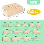 Timfuis 64-Piece Wooden Building Blocks with Storage Tray | Natural Wood Preschool Educational Toys for Toddlers Ages 3+ | Ideal Gift for Boys & Girls