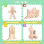 Timfuis 64-Piece Wooden Building Blocks with Storage Tray | Natural Wood Preschool Educational Toys for Toddlers Ages 3+ | Ideal Gift for Boys & Girls