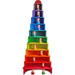 Dinhon Wooden Rainbow Stacking Toys, 12 Pcs Wood Building Blocks Set Wooden Building Blocks Nesting Puzzles, Early Matching Educational Learning Montessori Toys for Kids 3 4 5 6 Years and Up