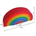 Dinhon Wooden Rainbow Stacking Toys, 12 Pcs Wood Building Blocks Set Wooden Building Blocks Nesting Puzzles, Early Matching Educational Learning Montessori Toys for Kids 3 4 5 6 Years and Up