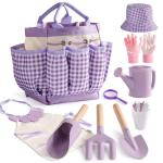ROBOTIME Kids Gardening Set, 17PCS Toddler Gardening Tools, Toddler Gardening Set with Apron, Hat, Gloves, Watering Can & Tool Bag – Outdoor Play Garden Kit for Kids for Hands-On Learning (Purple )