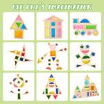 WOODENFUN Wood Building Blocks Set for Kids, 32 Pcs Rainbow Stacker Stacking Game Construction Toys Set Preschool Colorful Learning Educational Toys, Geometry Wooden Blocks for Boys Girls