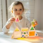 WOODENFUN Wood Building Blocks Set for Kids, 32 Pcs Rainbow Stacker Stacking Game Construction Toys Set Preschool Colorful Learning Educational Toys, Geometry Wooden Blocks for Boys Girls