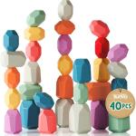BUNMO 40pcs Wooden Stacking Toys - Montessori Educational Blocks for Toddlers, Non-Toxic, Safe, and Durable for Kids’ Creative Play and Learning