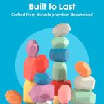 BUNMO 40pcs Wooden Stacking Toys - Montessori Educational Blocks for Toddlers, Non-Toxic, Safe, and Durable for Kids’ Creative Play and Learning