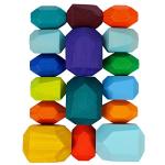 Cllayees 16 Pcs Wooden Stacking Blocks Rocks Building Toys, Colored Solid Wood Stones Pre-School Educational Games Creative Toys for Kids Toddlers