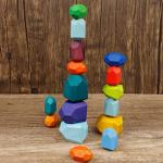 Cllayees 16 Pcs Wooden Stacking Blocks Rocks Building Toys, Colored Solid Wood Stones Pre-School Educational Games Creative Toys for Kids Toddlers