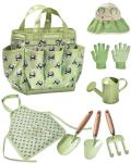 Seedypop Kids Gardening Tool Set Toys - 8 Pieces Quality Garden Kit for Toddlers & Kids with Shovels, Rake, Watering Can, Hat, Apron, Gloves & Storage Bag (Green)