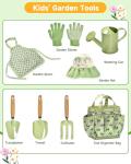 Seedypop Kids Gardening Tool Set Toys - 8 Pieces Quality Garden Kit for Toddlers & Kids with Shovels, Rake, Watering Can, Hat, Apron, Gloves & Storage Bag (Green)