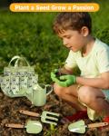 Seedypop Kids Gardening Tool Set Toys - 8 Pieces Quality Garden Kit for Toddlers & Kids with Shovels, Rake, Watering Can, Hat, Apron, Gloves & Storage Bag (Green)