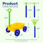 4E's Novelty 15 Piece Gardening Tools & Wagon Toy Set with Plastic Wheelbarrow, Apron, STEM Pretend Play Outdoor Toy for Toddlers Kids Boys Girls