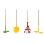 HEY! PLAY! Kids Gardening Set – 4-Piece Mini Garden Tools with Wood Handles – Child-Sized Shovel, Rake, Hoe, and Tined Hoe – Outdoor Toys for Children