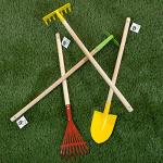 HEY! PLAY! Kids Gardening Set – 4-Piece Mini Garden Tools with Wood Handles – Child-Sized Shovel, Rake, Hoe, and Tined Hoe – Outdoor Toys for Children