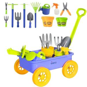 Dimple Garden Wagon & Tools Toy Set, Kids Gardening Set - 15 Pcs Outdoor Toys for Toddlers 1-3, Sand Toys - Sturdy & Durable - Top Yd, Beach, Sand, Garden Play Set for Kids & Toddler Gardening Tools