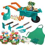 Qtioucp 16Pcs Kids Gardening Tools Outdoor Toys Set Backyard Play with 93 PCS DIY Flower Garden Building Preschool Activities (Green)