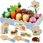 HERSITY Wooden Play Food Set Vegetable Garden Toy Carrot Harvest Game, Pretend Play Plants Toys for Toddlers Girls Boys 3 4 5 Year Old Gifts Educational, Blue