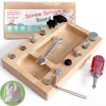 Montessori Screwdriver Board Set, Real 17 Pcs & 12 Holes Fine Motor Skills 3 4 5 +Kids Patience Basic Life Skill Educational Wooden STEM Toys for Toddler Preschool Materials Busy Sensory Tools