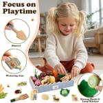HERSITY Wooden Play Food Set Vegetable Garden Toy Carrot Harvest Game, Pretend Play Plants Toys for Toddlers Girls Boys 3 4 5 Year Old Gifts Educational, Blue