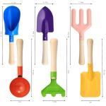 6 PCS 8" Kids Gardening Tools, Metal Beach Sandbox Digging Toys with Sturdy Wooden Handle, Safe Backyard Snow Sensory Playset Including Cylinder, Spoon, Fork, Rake, Flat & Pointed Shovels for Children