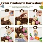 HERSITY Wooden Play Food Set Vegetable Garden Toy Carrot Harvest Game, Pretend Play Plants Toys for Toddlers Girls Boys 3 4 5 Year Old Gifts Educational, Blue