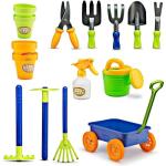 Dimple Garden Wagon & Tools Toy Set, Kids Gardening Set - 15 Pcs Outdoor Toys for Toddlers 1-3, Sand Toys - Sturdy & Durable - Top Yd, Beach, Sand, Garden Play Set for Kids & Toddler Gardening Tools