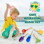 6 PCS 8" Kids Gardening Tools, Metal Beach Sandbox Digging Toys with Sturdy Wooden Handle, Safe Backyard Snow Sensory Playset Including Cylinder, Spoon, Fork, Rake, Flat & Pointed Shovels for Children