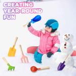 6 PCS 8" Kids Gardening Tools, Metal Beach Sandbox Digging Toys with Sturdy Wooden Handle, Safe Backyard Snow Sensory Playset Including Cylinder, Spoon, Fork, Rake, Flat & Pointed Shovels for Children