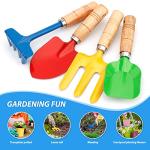 Anzmtosn Kids Metal Garden Tool Set Sand Toy, Rake, Spade, Hoe and Leaf Rake, Beach Shovels Scoop Toy, Essential Toddler Sandbox Kit Beach Gear Accessories Outdoor Gardening, 4 Pack