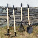 CHEERBANK 7PCS Kids Gardening Tools, Long Shovel, Rake for Leaves, Spade, Hoe, Steel Heads & Real Wood Handle, Yard Tools for Children Toddlers Gifts