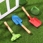 Tarpop 18 Pcs Kids Gardening Tools Set, Metal Kids Yard Tools with Sturdy Wooden Handle Safe Children Beach Sandbox Toy Sand Play Kit for Flower Soil Planting Loosening Digging, Trowel, Rake, Shovel
