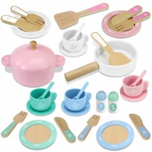 Wooden Toy Kitchen Plates and Dishes Set