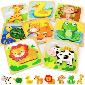 Wooden Animal Puzzles for Toddlers 1-4 Years