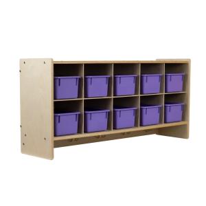 Montessori Wall Shelf with Purple Storage Bins