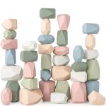 Comfy Cubs Stacking Rocks 36 Pieces, 36 Months+, Educational Toddler Stacking Blocks, Promotes Imagination, Balance & Fine Motor Skills - Wooden Rocks Sensory Toys Gift for Kid, Neutral Pack