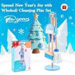 WHOHOLL Wooden Kids Cleaning Toy Set, Montessori Toys for Toddlers 3-5, Housekeeping Play Set Includes Broom Mop Duster Dustpan Sponge and Organizing Stand, Christmas Birthday Gifts for Boys Girls