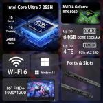 HP OMEN 16 Ultra Slim RTX 5060 2025 AI Pro Gaming Laptop, 16" FHD+ 144Hz, Intel Ultra 7 255H(Beats Intel i7-14700), NVIDIA RTX 5060, 64GB DDR5 RAM, 4TB SSD, Bundle with PCO Laptop Cooler