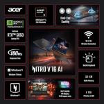 acer Nitro V AI Gaming Laptop | AMD Ryzen 5 240 AI Capable Processor | NVIDIA GeForce RTX 5050 8GB | 16" WUXGA IPS 180Hz Display | 32GB DDR5 | 1TB Gen 4 SSD | Wi-Fi 6E