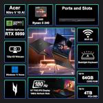 acer Nitro V 16 AI Gaming Laptop 16" WUXGA IPS 180Hz AMD Zen 4 Hexa-core Ryzen 5 240 64GB RAM 4TB SSD GeForce RTX 5050 (Up to 421 AI Tops) Backlit Win11 w/ICP Hub