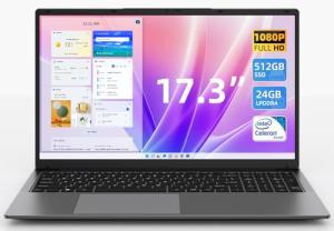 17.3 Inch Windows 11 Laptop Computer with 24GB RAM 512GB SSD, Celeron N5095 CPU(Up to 2.9GHz), 16:10 FHD IPS 1920x1200 Display, Bluetooth 5.0, USB 3.0, Type-C, Portable Business Student Laptops