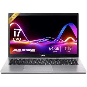 acer Aspire Premium 15.6" FHD Laptop Featuring Backlit Keyboard | Intel Core i7-1255U up to 4.7GHz | 64GB RAM - 1TB PCIe SSD | Wi-Fi 6 | Iris Xe Graphics | Webcam | Sleek & Portable | Win11 Pro