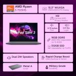 Lenovo IdeaPad 15" Laptop Computer for Business, AMD Ryzen 5 7535HS, FHD+ Display, 16GB DDR5 RAM, 256GB PCIe SSD, WiFi 6, Bluetooth 5.3, HDMI, Luna Grey, Windows 11 Home