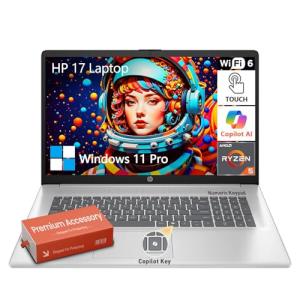 HP 2025 17 Inch Laptop Touchscreen, 17.3 Touchscreen Laptop, AMD Ryzen 5(6-Cores), 64GB RAM 1TB SSD, Windows 11 Pro, 10-Key Number Pad, Copilot Key