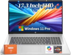 HP 17 Inch Laptop 2025, 17.3" FHD IPS Display, 64 GB RAM, 2 TB SSD, AMD Ryzen 5 7430U, AMD Radeon Graphics, Copilot-AI, Wi-Fi 6, Long Battery Life, Anti-Glare, Windows 11 Pro, w/Accessories