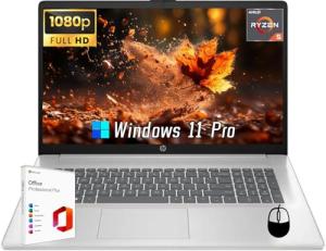 HP 17 inch Laptop, Microsoft Office Lifetime License & Windows 11 Pro, 17.3" FHD Display, AMD Ryzen 5 7430U, 32 GB RAM, 1 TB SSD, AMD Radeon Graphics, Anti-Glare,Wi-Fi 6, w/Accessories