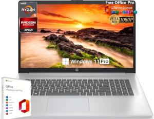 HP 17 Laptop Computer, with Office Lifetime License, 17.3" FHD Display, AMD Ryzen 5 7430U (Beats i7-1165G7, Up to 4.3 GHz), 32 GB RAM, 2 TB SSD, Wi-Fi 6, HDMI, Webcam, Windows 11 Pro, w/Accessories