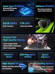 TOPGRO 16” Gaming Laptop with Core i7 and 32GB RAM