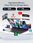 15.6" Blueing Laptop with Intel Quad-Core, 16GB RAM