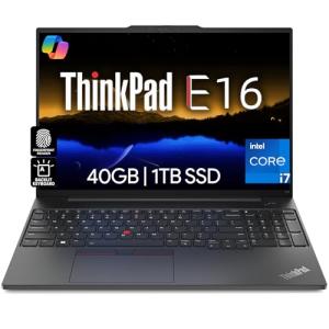 Lenovo ThinkPad E16, WUXGA 16" IPS, Intel 10 Core i7-1355U, 40GB RAM, 1TB NVMe, Fingerprint, Backlit KB, WiFi 6, Bluetooth, RJ-45, W11P, Business Laptop